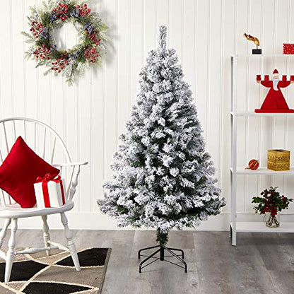 5ft Flocked Artificial Christmas Tree with Hinged Branches - Realistic Holiday Decor