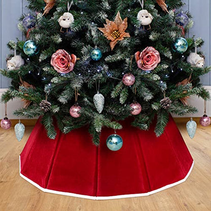 Red Velvet Christmas Tree Collar Foldable Xmas Tree Ring Base Cover for Artificial Trees