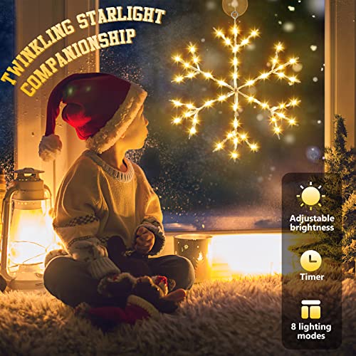 Christmas Snowflake Window Lights Set - Warm White, 8 Pieces with Remote