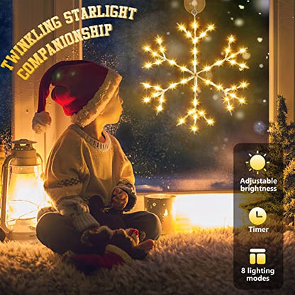 Christmas Snowflake Window Lights Set - Warm White, 8 Pieces with Remote