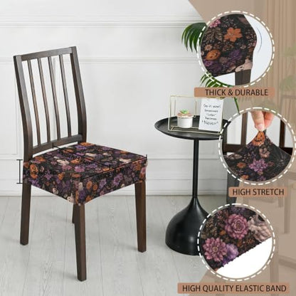 Halloween Chair Cushion Slipcover Set - Floral Ghost Pattern, 6 Pieces
