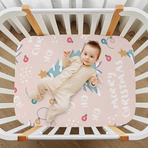 Mini Fitted Baby Crib Sheet A03 - Soft & Elastic Baby Bed Sheet for Toddler & Playard, Christmas Pattern