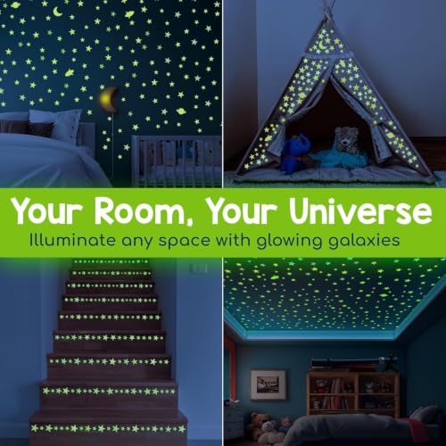 BUNMO Glow in the Dark Ceiling Stars Set - Green 280 pcs Night Sky Decor