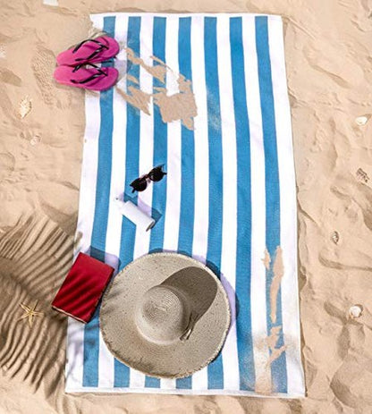 American Soft Linen Beach Towel, Cabana Striped 100% Cotton Pool Towels, 30x60 in Oversized Beach Towels, Soft Absorbent Sand Free Swim Towels, Turquoise Blue