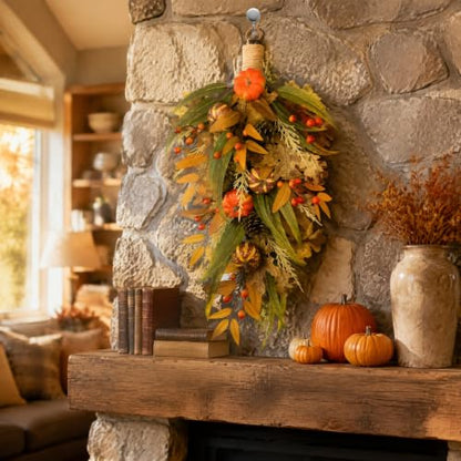 2pcs Artificial Fall Teardrop Swag for Front Door with Pumpkins and Berries