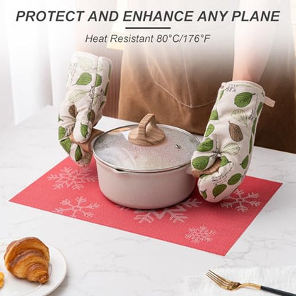 Christmas Snow Red Placemats Set of 4 - Heat-Resistant Non-Slip Table Mats