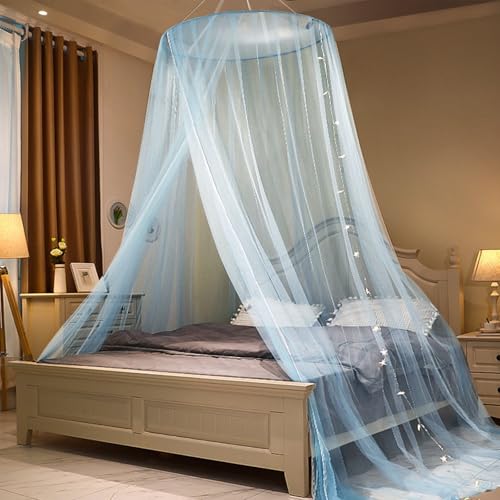 Sea Blue Tulle Mesh Round Bed Canopy Dome Curtain Floor-Standing