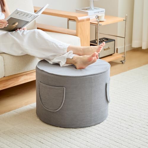 iYKYK Grey Pouf Ottoman Coffee Table Foot Rest 20x15 in - Velvet Cover