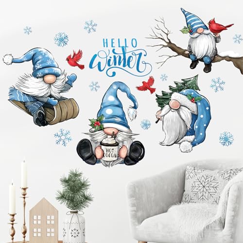 Winter Gnome Wall Decals Stickers - Christmas Cardinal Bird Home Decor