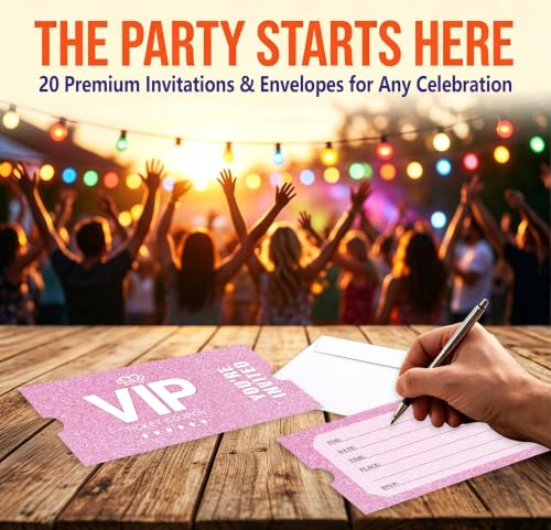 Pink Glitter Birthday Party Invitations, 20 Pack with Envelopes - Variation of THIS listing