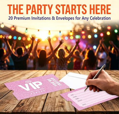 Pink Glitter Birthday Party Invitations, 20 Pack with Envelopes - Variation of THIS listing