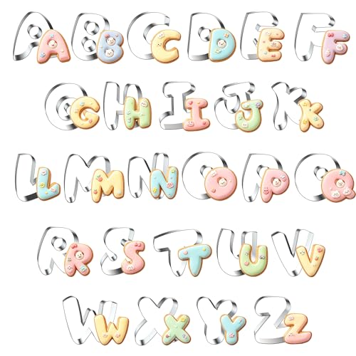 Round Letter Cookie Cutters Set - 2 Inch Stainless Steel Alphabet Shapes - Large 26 Pcs - Perfect for Baking, Fondant, Biscuits, and Holiday Cookies