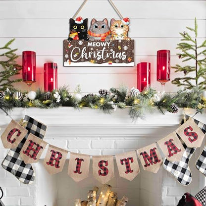 Meowy Christmas Cat Wooden Sign - Black Cats Christmas Decor for Cat Lovers