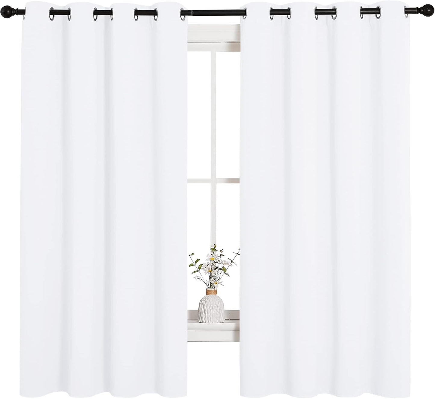 NICETOWN Curtains - 50% Light Blocking Drapery Panels for Small Windows | 2 Panels, 55" x 68", White