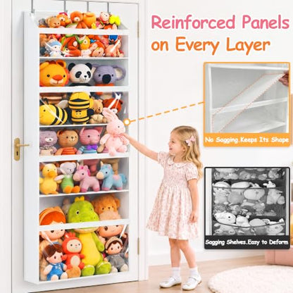 White Over-the-Door Stuffed Animal Organizer - Large Toy Storage for Kids