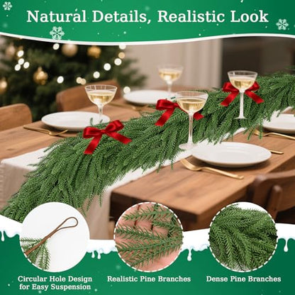 6 Ft Norfolk Pine Garland - Artificial Christmas Greenery Faux Wreaths & Decor - 2 Pack