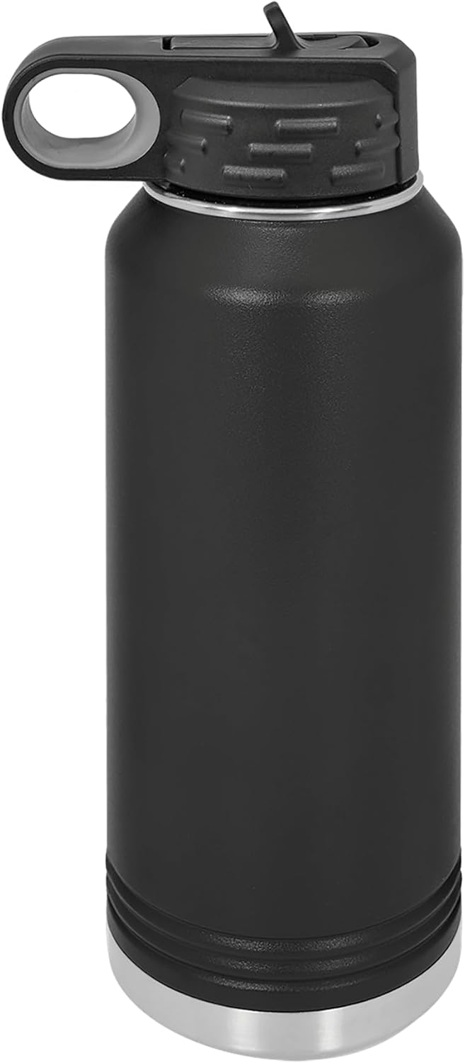 Polar Camel 32 Oz Stainless Steel Water Bottle - Flip Top Lid & Straw | Black Color