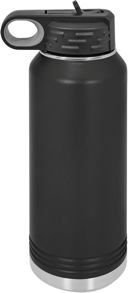 Polar Camel 32 Oz Stainless Steel Water Bottle - Flip Top Lid & Straw | Black Color