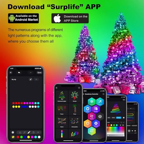 Smart LED Christmas Tree String Lights with Ring App Control - 400 LEDs, Indoor Outdoor, Multicolor or Warm White