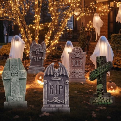 Halloween Foam RIP Graveyard Tombstones Set of 5 - Spooky Yard Decorations