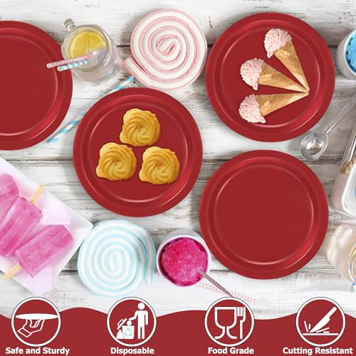 Heavy Duty Red Paper Plates 7 Inch - Pack of 50, Disposable Party Dinnerware