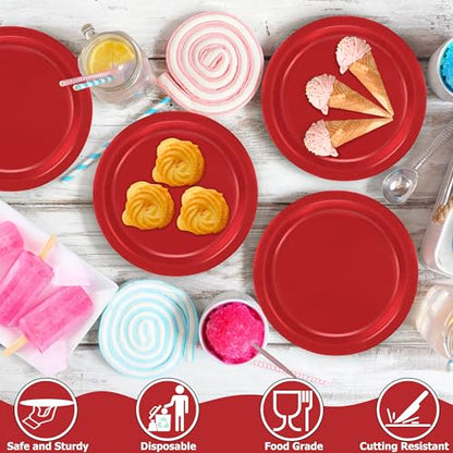 Heavy Duty Red Paper Plates 7 Inch - Pack of 50, Disposable Party Dinnerware