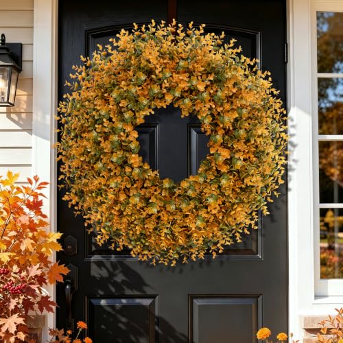 28 Inch Fall Boxwood Wreath for Front Door Decoration - Orange