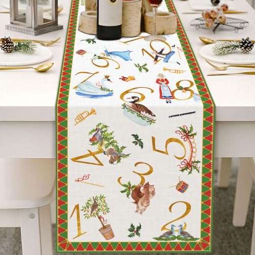 12 Days of Christmas Table Runner Holiday Celebration Decor Picnic Kitchen
