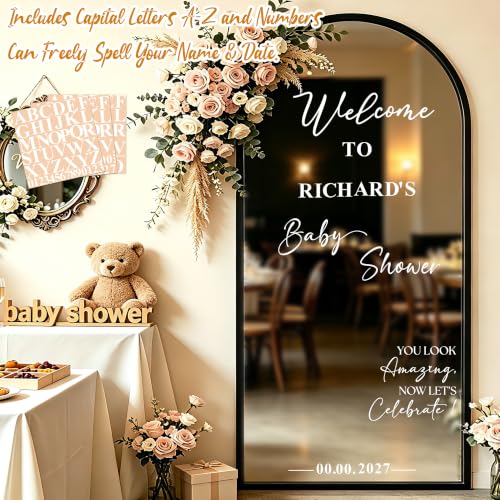 White Baby Shower Welcome Mirror Sign Decal - Custom Name Oh Baby Vinyl Lettering