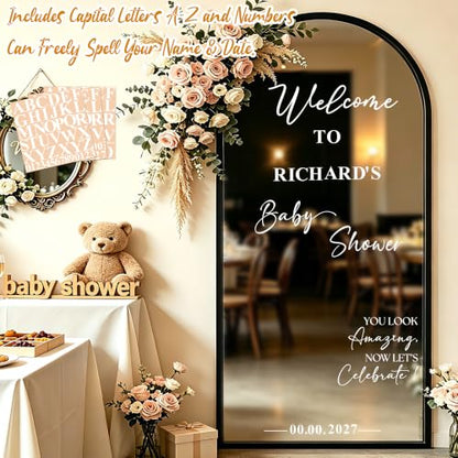 White Baby Shower Welcome Mirror Sign Decal - Custom Name Oh Baby Vinyl Lettering