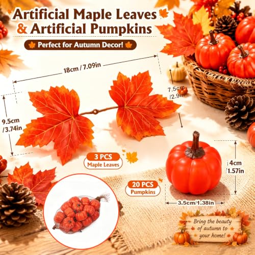 23PCS Artificial Mini Pumpkins for Fall Decor & Halloween Crafts