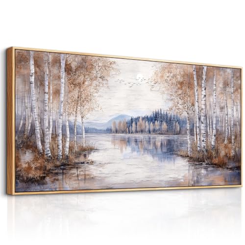 Birch Tree Forest Wall Art - Framed Landscape Canvas for Living Room 20x40 Inches - Variation of Birch Tree Wall Art / 40L x 20W