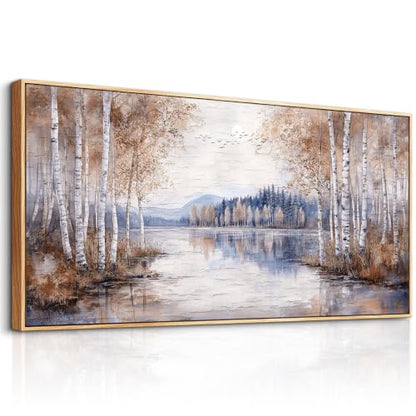 Birch Tree Forest Wall Art - Framed Landscape Canvas for Living Room 20x40 Inches - Variation of Birch Tree Wall Art / 40L x 20W