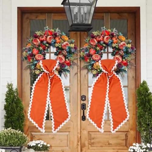 Fall Wreath Sash for Front Door - Orange Satin DIY Embroidery Accessory - 5x54 Inches (Variation: Orange / 1)