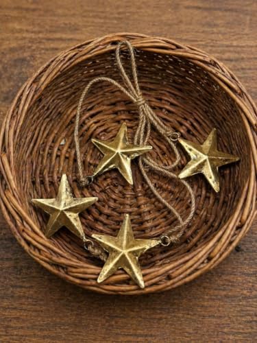 Rustic Brass Star Garland Handmade Christmas Ornament 24 Inch - Farmhouse Decor