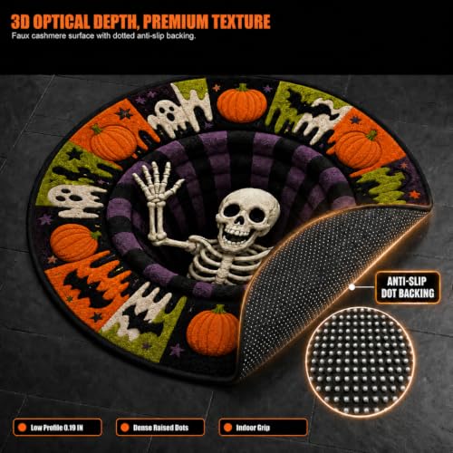 3D Halloween Rug Indoor Black Cat Vortex Optical Illusion, 32 Inch - Variation: Black Cat / 2'8" Round