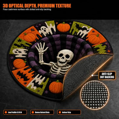 3D Halloween Rug Indoor Black Cat Vortex Optical Illusion, 32 Inch - Variation: Black Cat / 2'8" Round