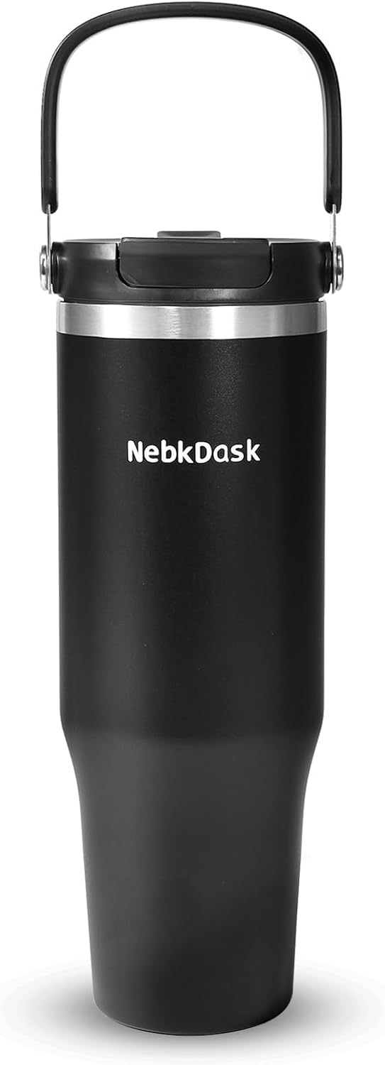 Skiennix 40 Oz Insulated Stainless Steel Water Bottle - 2-in-1 Straw & Spout Lid, Leak-Proof, Black