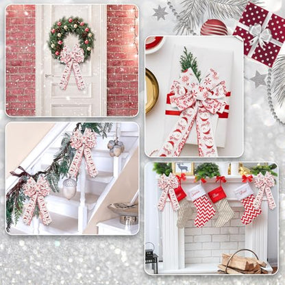 Christmas Glitter Wired Edge Ribbon Snowman Snowflake Candy Set - 4 Rolls, 24 Yards