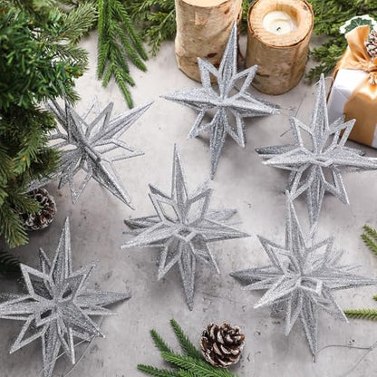 Silver Christmas Bethlehem Star Ornaments - 6 Pack, 7.5 Inches, Holiday Decor