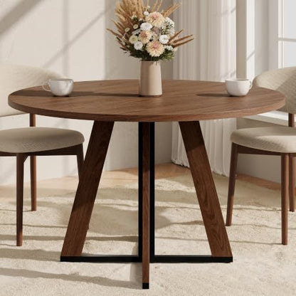 Walnut 42 Inch Round Dining Table for 4 - Farmhouse Kitchen & Small Spaces