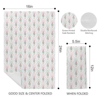 Kemingni Pink and Green Christmas Kitchen Towels Set of 4 - Holiday Hand Towels with Nutcracker & Gingerbread Design, 16x24 Inches, Color 05