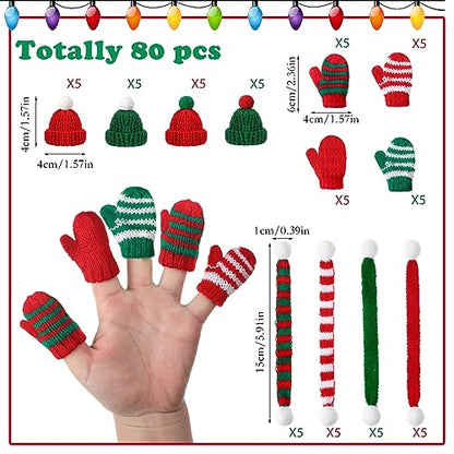 Mini Christmas Knit Hat Scarf Gloves Set - Classic Style Holiday Decor