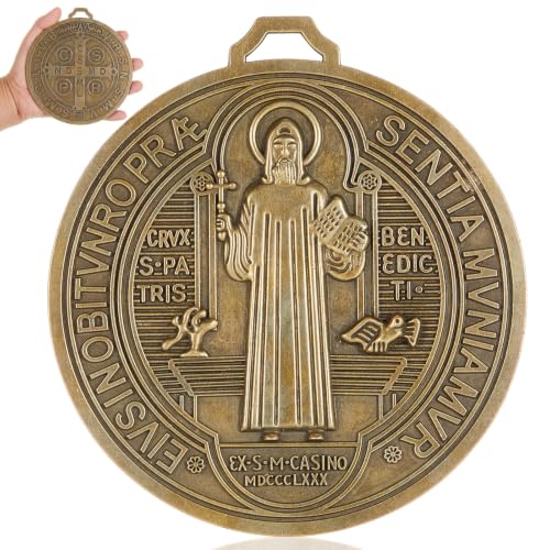 Large Gold Saint Benedict Medal Wall Decor - Religious Protection Symbol