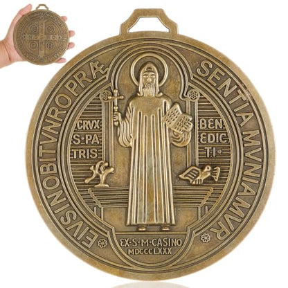 Large Gold Saint Benedict Medal Wall Decor - Religious Protection Symbol