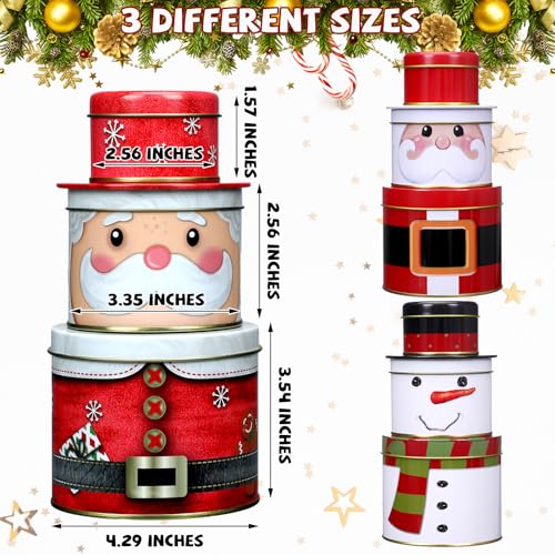Christmas Cookie Tin Set with Lids - 3 Sizes Metal Nesting Containers