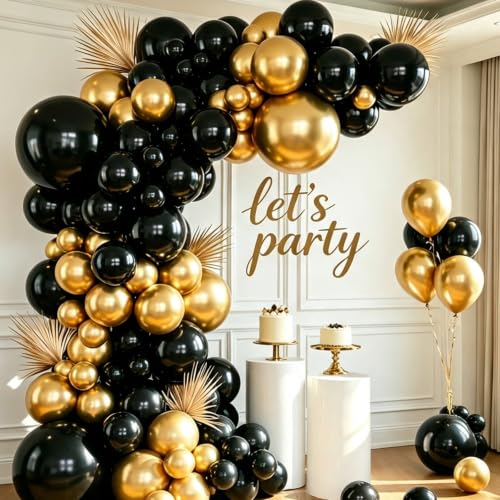 Black and Gold Balloon Arch Kit for Party Decorations, 129 Pcs