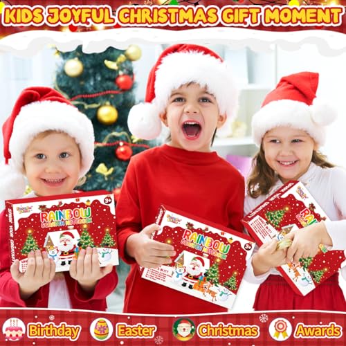 24 Pack Christmas Scratch Notebooks Art Party Favors for Kids - Rainbow Designs