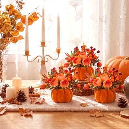 Fall Harvest Artificial Pumpkin Flower Centerpieces - Set of 6