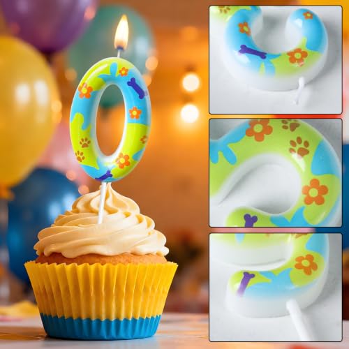 Dog Theme Birthday Number Candles for Cakes - Blue & Green Celebrations